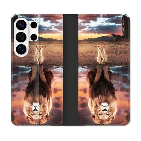Housse cuir portefeuille Pour Samsung Galaxy S26 Ultra Animal Lion Reflet