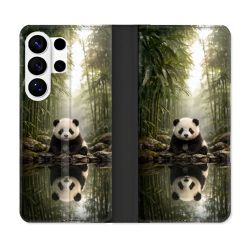 Housse cuir portefeuille Pour Samsung Galaxy S26 Ultra Animal Panda Reflet