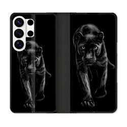 Housse cuir portefeuille Pour Samsung Galaxy S26 Ultra Animal Panthère Noire