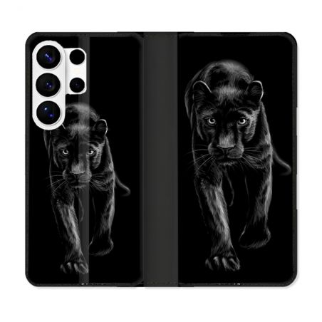 Housse cuir portefeuille Pour Samsung Galaxy S26 Ultra Animal Panthère Noire