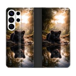 Housse cuir portefeuille Pour Samsung Galaxy S26 Ultra Animal Panthère Reflet