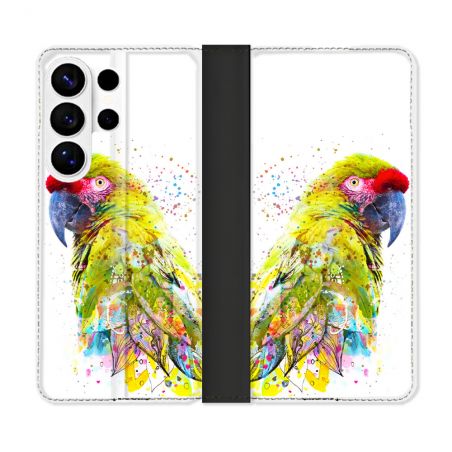 Housse cuir portefeuille Pour Samsung Galaxy S26 Ultra Animal Perroquet Jaune