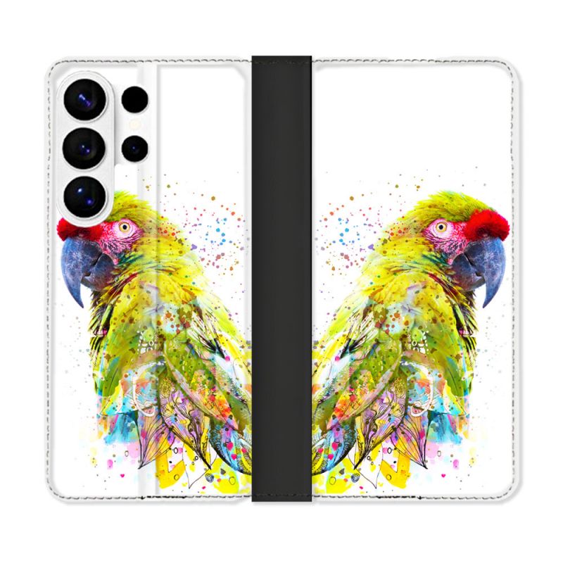 Housse cuir portefeuille Pour Samsung Galaxy S26 Ultra Animal Perroquet Jaune