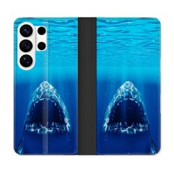 Housse cuir portefeuille Pour Samsung Galaxy S26 Ultra Animal Requin Dent