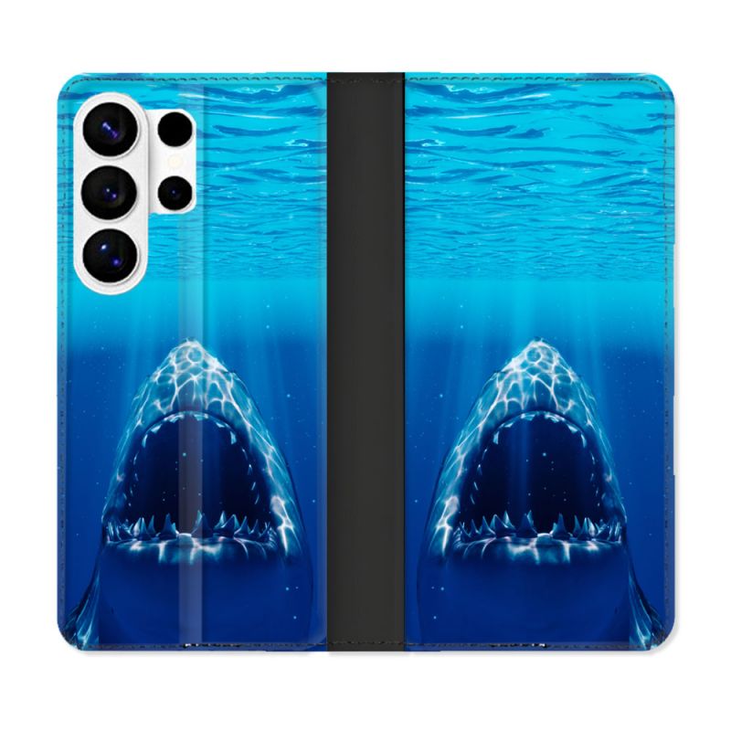 Housse cuir portefeuille Pour Samsung Galaxy S26 Ultra Animal Requin Dent