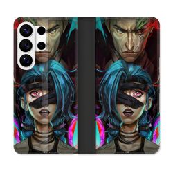 Housse cuir portefeuille Pour Samsung Galaxy S26 Ultra Arcane Jinx Bleu