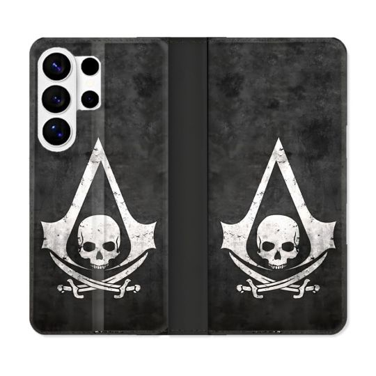 Housse cuir portefeuille Pour Samsung Galaxy S26 Ultra Assassin Creed Tete Mort