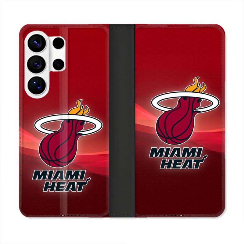 Housse cuir portefeuille Pour Samsung Galaxy S26 Ultra Basket Miami Heat