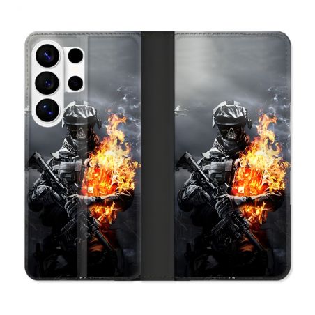 Housse cuir portefeuille Pour Samsung Galaxy S26 Ultra Call Of Duty Squelette