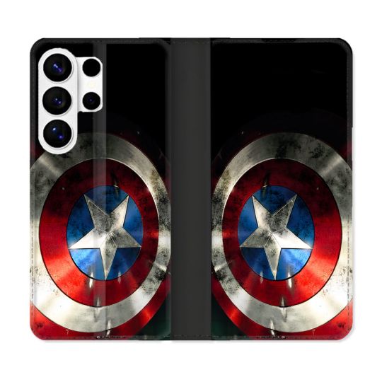 Housse cuir portefeuille Pour Samsung Galaxy S26 Ultra Captain America Bouclier