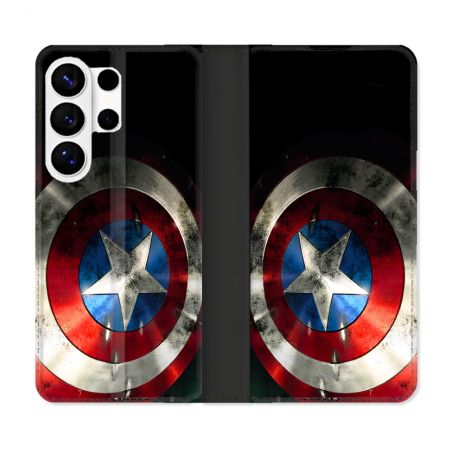 Housse cuir portefeuille Pour Samsung Galaxy S26 Ultra Captain America Bouclier