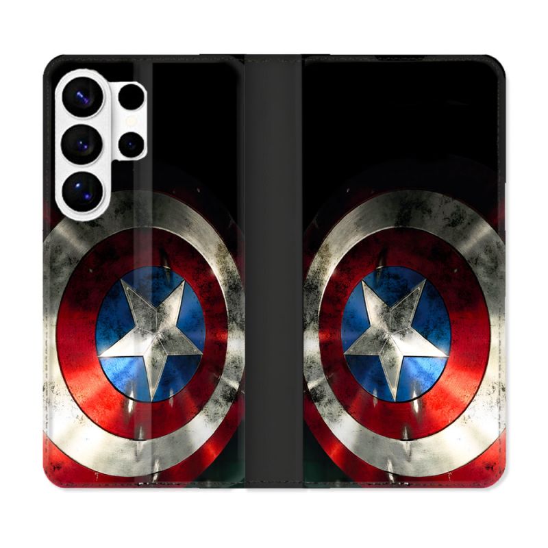 Housse cuir portefeuille Pour Samsung Galaxy S26 Ultra Captain America Bouclier