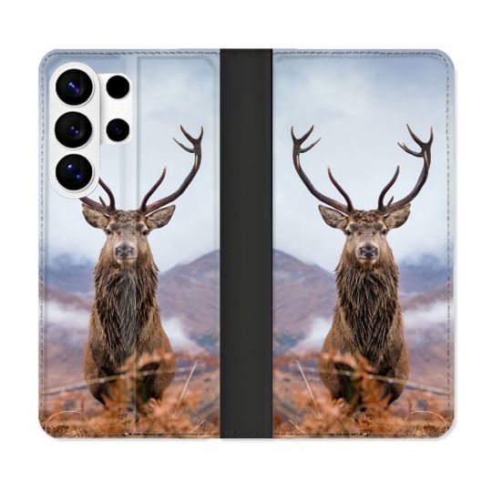Housse cuir portefeuille Pour Samsung Galaxy S26 Ultra Chasse Chevreuil Montagne