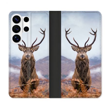 Housse cuir portefeuille Pour Samsung Galaxy S26 Ultra Chasse Chevreuil Montagne