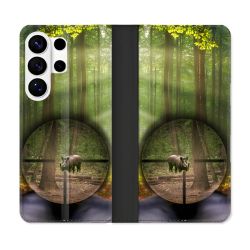 Housse cuir portefeuille Pour Samsung Galaxy S26 Ultra Chasse Sanglier Viseur