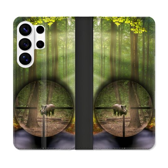 Housse cuir portefeuille Pour Samsung Galaxy S26 Ultra Chasse Sanglier Viseur