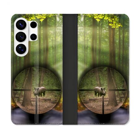 Housse cuir portefeuille Pour Samsung Galaxy S26 Ultra Chasse Sanglier Viseur