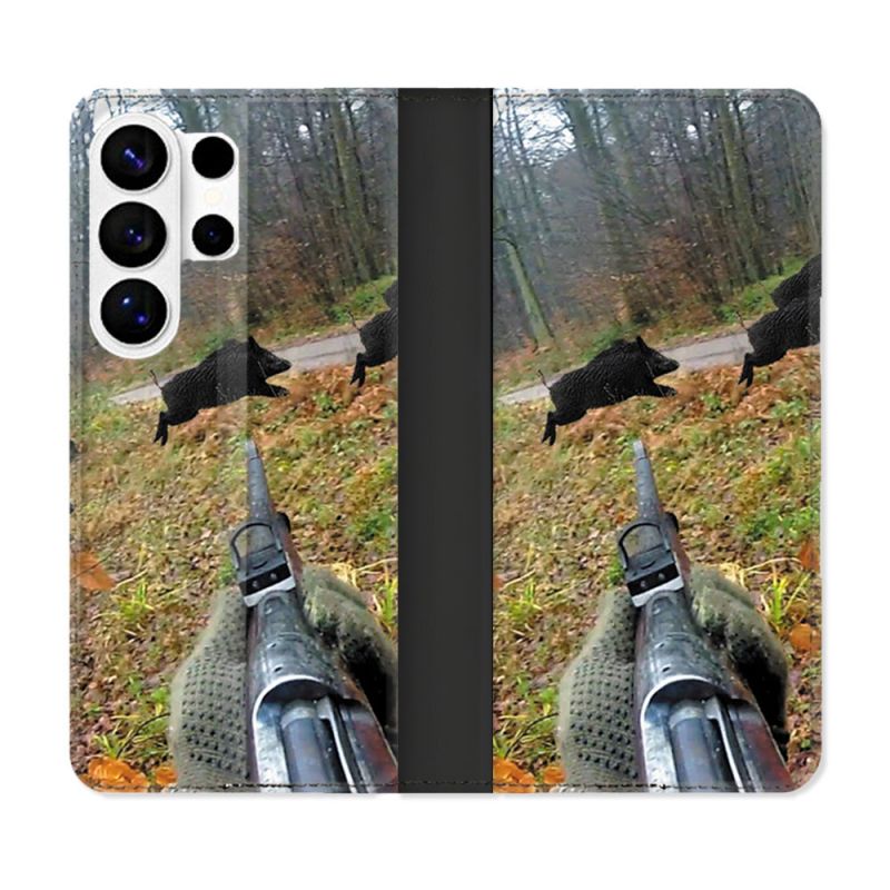 Housse cuir portefeuille Pour Samsung Galaxy S26 Ultra Chasse Vision Tir