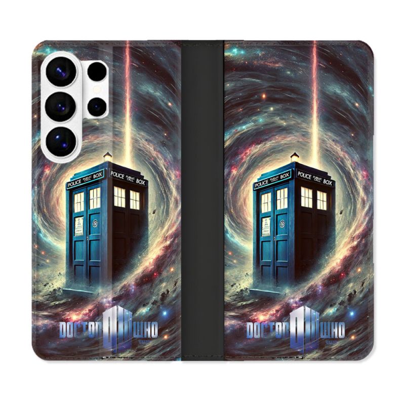 Housse cuir portefeuille Pour Samsung Galaxy S26 Ultra Dr Who Tardis Univers