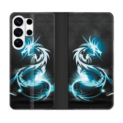 Housse cuir portefeuille Pour Samsung Galaxy S26 Ultra Fantastique Dragon Bleu