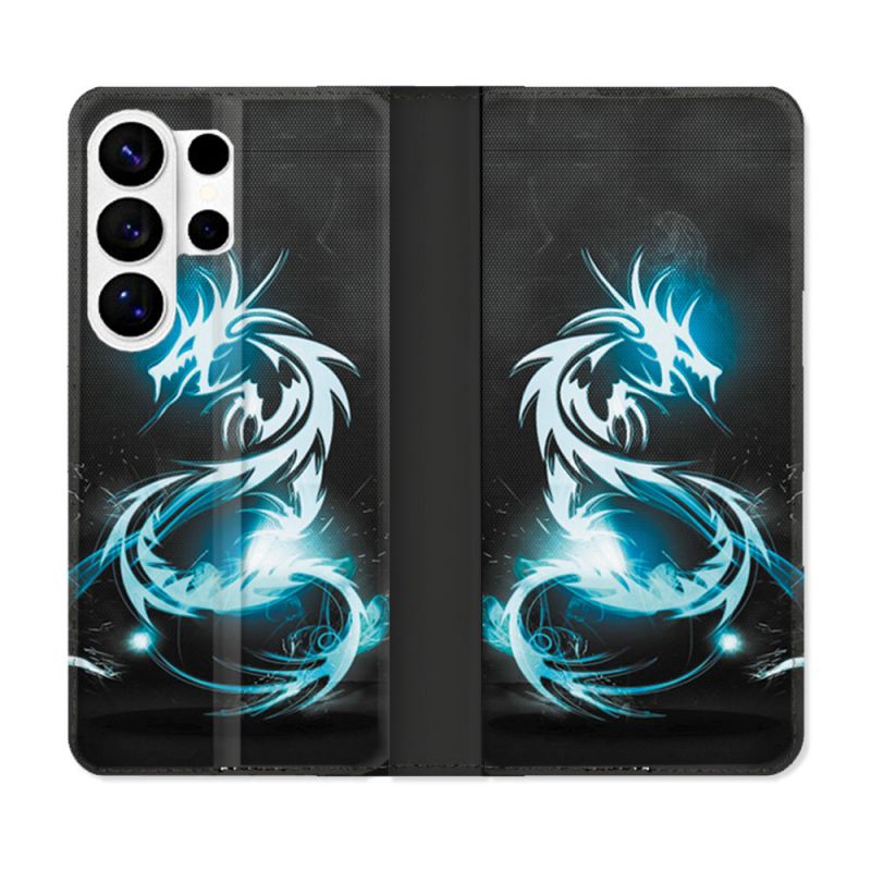 Housse cuir portefeuille Pour Samsung Galaxy S26 Ultra Fantastique Dragon Bleu