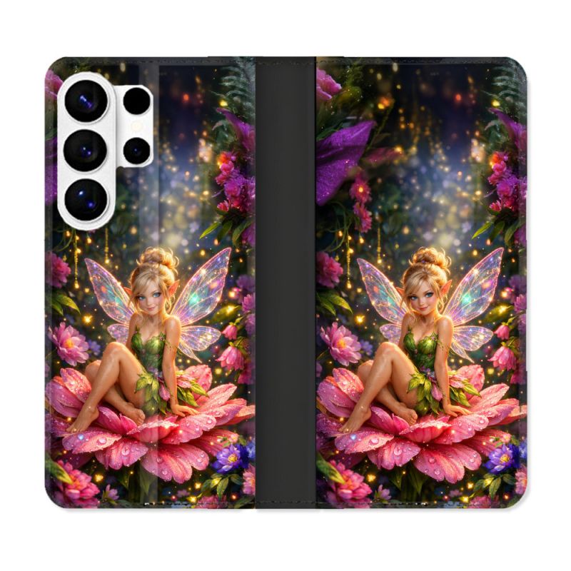 Housse cuir portefeuille Pour Samsung Galaxy S26 Ultra Fantastique Fee Fleur