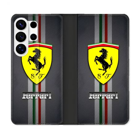 Housse cuir portefeuille Pour Samsung Galaxy S26 Ultra Ferrari Carbone