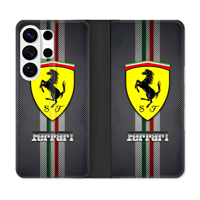 Housse cuir portefeuille Pour Samsung Galaxy S26 Ultra Ferrari Carbone