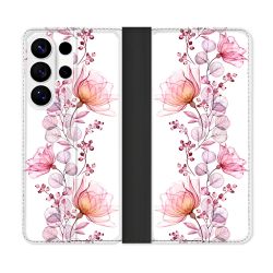 Housse cuir portefeuille Pour Samsung Galaxy S26 Ultra Fleur Eclosion