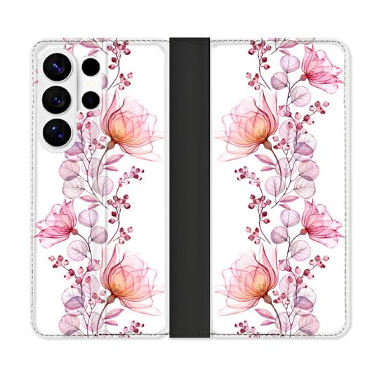 Housse cuir portefeuille Pour Samsung Galaxy S26 Ultra Fleur Eclosion