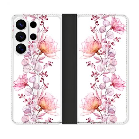 Housse cuir portefeuille Pour Samsung Galaxy S26 Ultra Fleur Eclosion