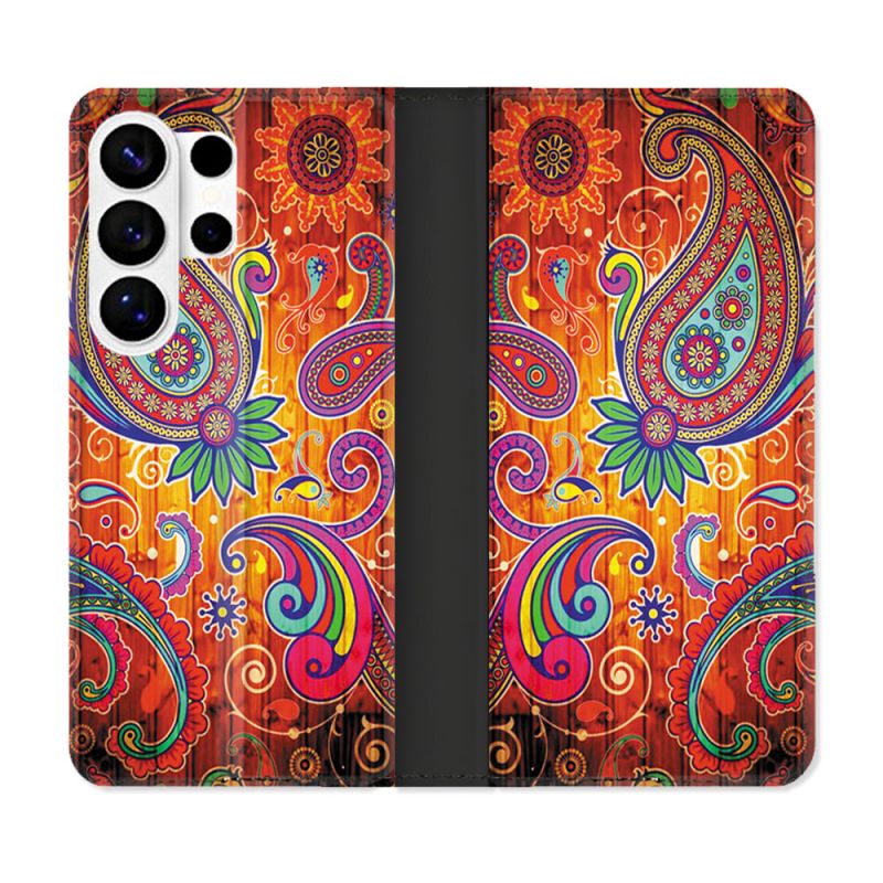 Housse cuir portefeuille Pour Samsung Galaxy S26 Ultra Fleur Psychedelic