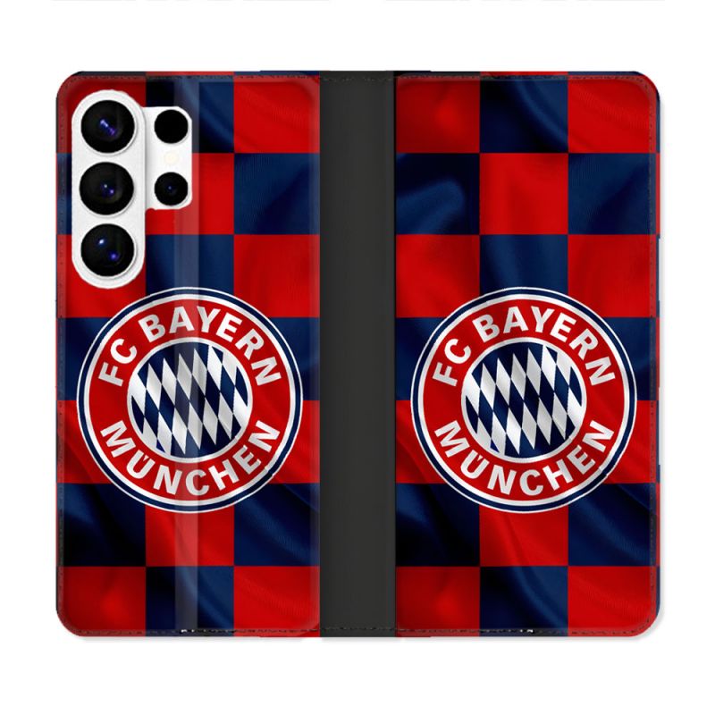 Housse cuir portefeuille Pour Samsung Galaxy S26 Ultra Foot Bayern Munich Carreaux
