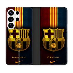 Housse cuir portefeuille Pour Samsung Galaxy S26 Ultra Foot FC Barcelone Vintage