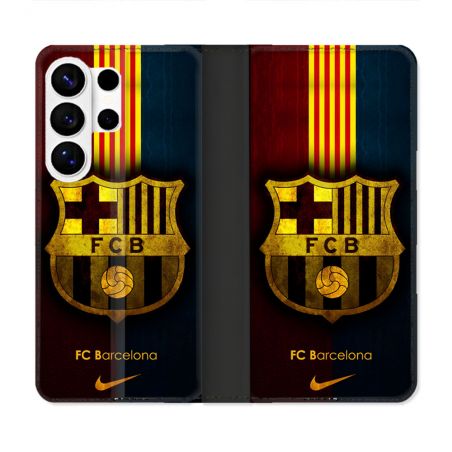 Housse cuir portefeuille Pour Samsung Galaxy S26 Ultra Foot FC Barcelone Vintage