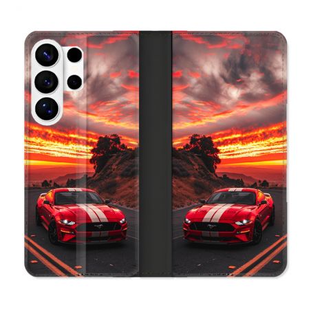 Housse cuir portefeuille Pour Samsung Galaxy S26 Ultra Ford Mustang GT500 Rouge