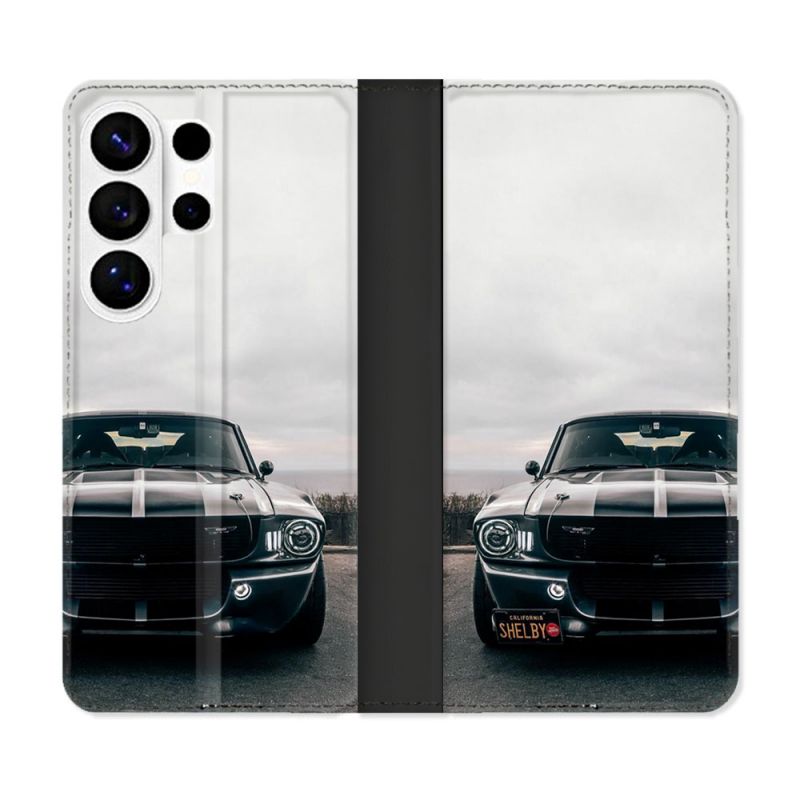 Housse cuir portefeuille Pour Samsung Galaxy S26 Ultra Ford Mustang GT500 Vintage