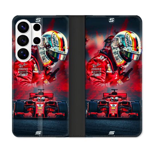 Housse cuir portefeuille Pour Samsung Galaxy S26 Ultra Formule 1 F1 Ferrari
