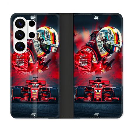 Housse cuir portefeuille Pour Samsung Galaxy S26 Ultra Formule 1 F1 Ferrari
