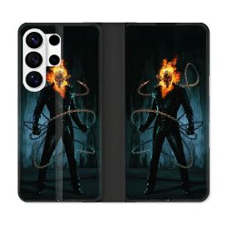 Housse cuir portefeuille Pour Samsung Galaxy S26 Ultra Ghost Rider