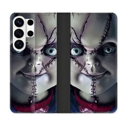 Housse cuir portefeuille Pour Samsung Galaxy S26 Ultra Horreur Chucky Cicatrice