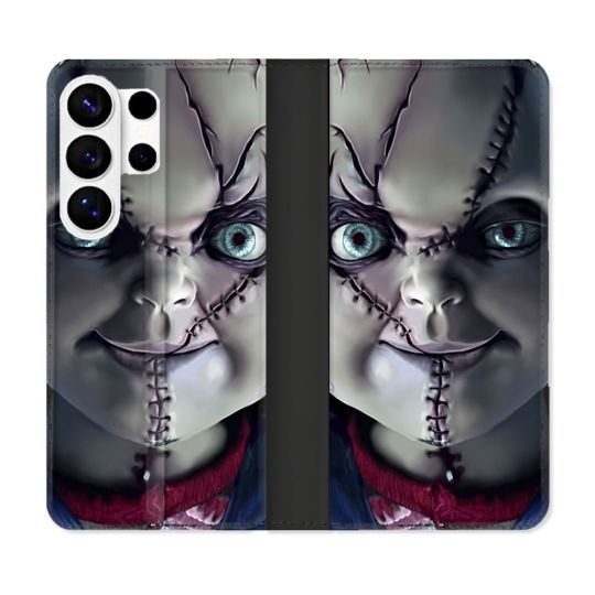 Housse cuir portefeuille Pour Samsung Galaxy S26 Ultra Horreur Chucky Cicatrice