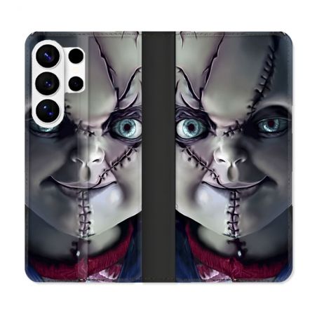 Housse cuir portefeuille Pour Samsung Galaxy S26 Ultra Horreur Chucky Cicatrice