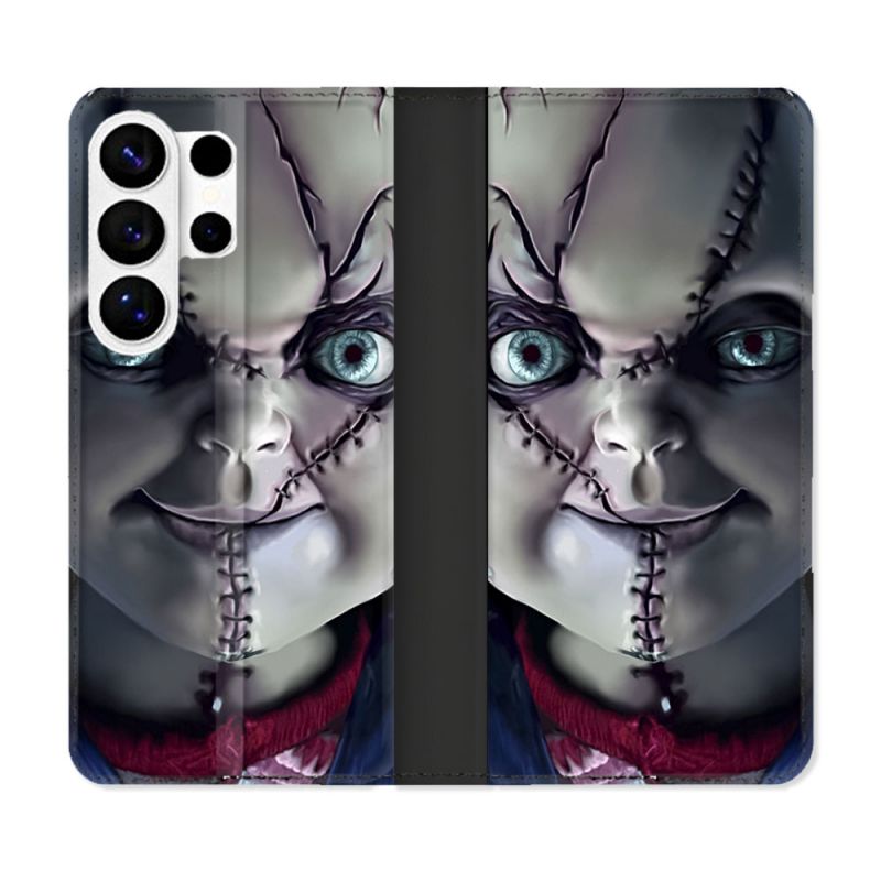 Housse cuir portefeuille Pour Samsung Galaxy S26 Ultra Horreur Chucky Cicatrice