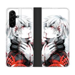 Housse Cuir Portefeuille Pour Samsung Galaxy A57 5G Manga Tokyo Ghoul Kaneki Blanc