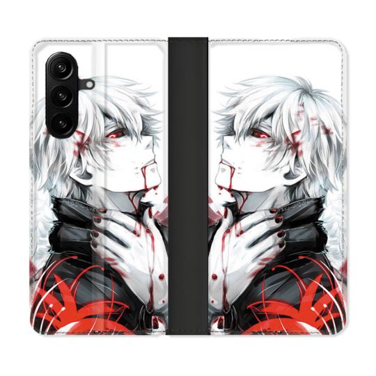 Housse Cuir Portefeuille Pour Samsung Galaxy A57 5G Manga Tokyo Ghoul Kaneki Blanc