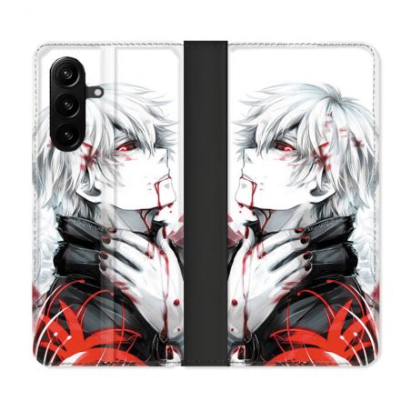 Housse Cuir Portefeuille Pour Samsung Galaxy A57 5G Manga Tokyo Ghoul Kaneki Blanc