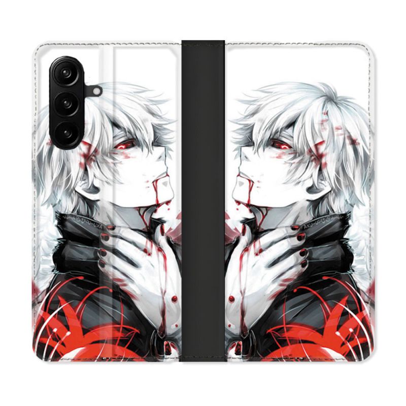 Housse Cuir Portefeuille Pour Samsung Galaxy A57 5G Manga Tokyo Ghoul Kaneki Blanc
