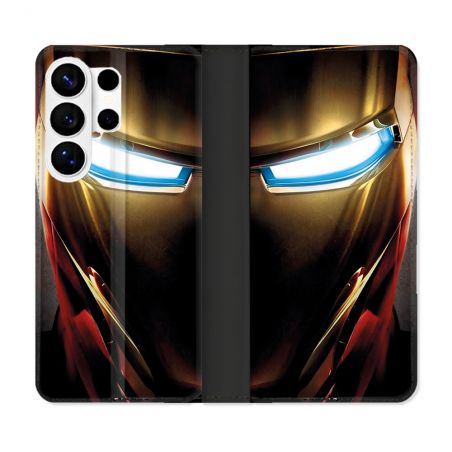 Housse cuir portefeuille Pour Samsung Galaxy S26 Ultra Iron Man Casque