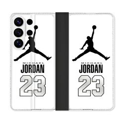 Housse cuir portefeuille Pour Samsung Galaxy S26 Ultra Jordan 23 Blanc